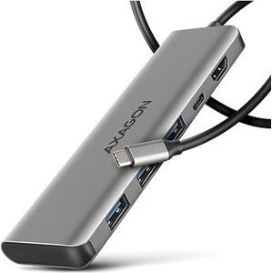 AXAGON HMC-5H, 5-in-1 Hub, USB-C 5 Gbps, 3× USB-A, HDMI 4 k/30 Hz, PD 100 W, USB-C cable 100 cm