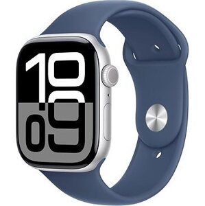 Apple Watch Series 10 42 mm Cellular Strieborný hliník s denimovým športovým remienkom – M/L