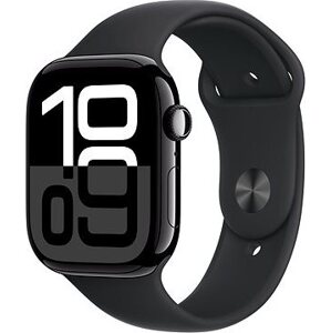 Apple Watch Series 10 46 mm Klavírne čierny hliník s čierny športovým remienkom – M/L