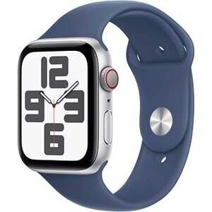 Apple Watch SE Cellular 44 mm Strieborný hliník s denimovým športovým remienkom – M/L