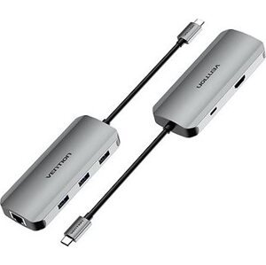 Vention USB-C to HDMI/USB 3.0 × 3/RJ45/PD Docking Station 0,15 m Gray Aluminum