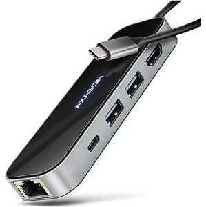 AXAGON HMC-6GLN GLASS 6-in-1 Hub, USB-C 5 Gbps, 2× USB-A, USB-C, HDMI 4k/60 Hz, RJ-45, PD 100 W