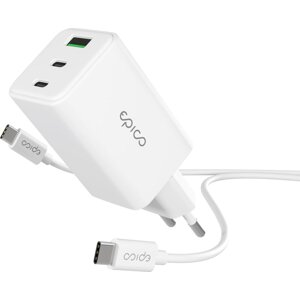 Epico UltraBoost EA40 65W GaN sieťový adaptér s 1,2 m USB-C na USB-C káblom – biely