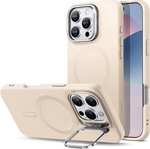 ESR Cloud Soft Case with Stash Stand (HaloLock), Compatible with iPhone 16 Pro, Light Tan