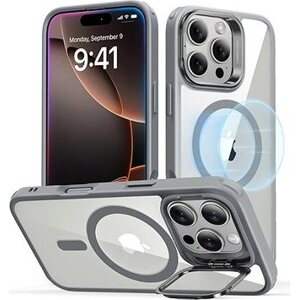 ESR Classic Hybrid Case with Stash Stand (HaloLock), Compatible with iPhone 16 Pro, Clear Grey