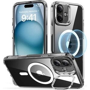 ESR Classic Hybrid Case with Stash Stand (HaloLock), Compatible with iPhone 16 Plus, Clear