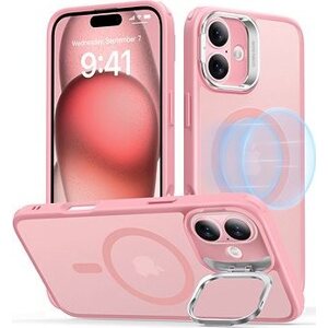 ESR Classic Hybrid Case with Stash Stand (HaloLock), Compatible with iPhone 16 Plus, Frosted Pink