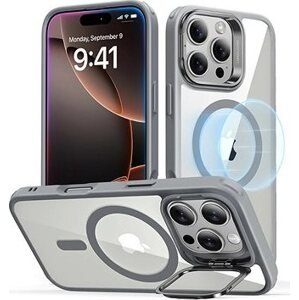 ESR Classic Hybrid Case with Stash Stand (HaloLock), Compatible with iPhone 16 Pro Max, Clear Grey