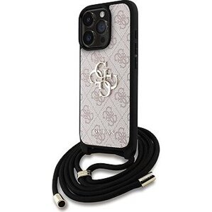 Guess PU 4G Metal Logo Crossbody Popruh Zadný Kryt na iPhone 16 Pro Pink