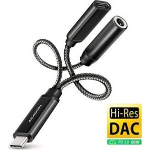 AXAGON ADA-HCPD, Hi-Res DAC audio adaptér, 384 kHz/32 bit stereo, USB-C to 3,5 mm jack & PD 60 W/3 A