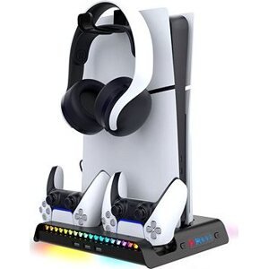 iPega P5S006 Multifunkčný Nabíjací RGB Stojan s Chladením pre PS5 Slim Black
