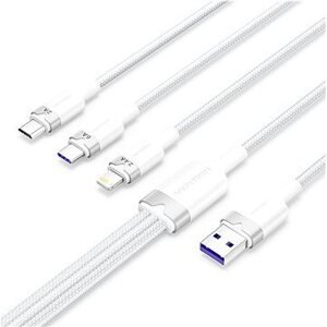 Vention USB 2.0 A Male to 3-in-1 USB-C & Lightning & Micro-B Male 6A Cable 1.5M White Aluminum Alloy