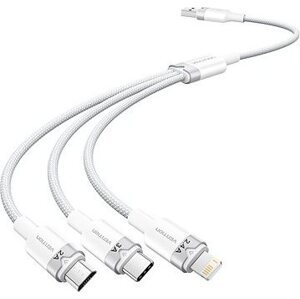 Vention USB 2.0 A Male to 3-in-1 USB-C & Lightning & Micro-B Male 3A Cable 1.5M White Aluminum Alloy