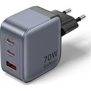 Vention 3-Port USB (C+C+A) GaN Charger (70 W/70 W/22,5 W) EU-Plug Gray