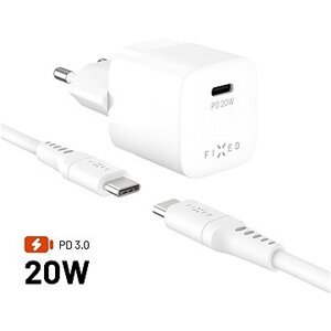 FIXED Mini s USB-C výstupom a USB-C/USB-C káblom 1,2 m podpora PD 20 W biela