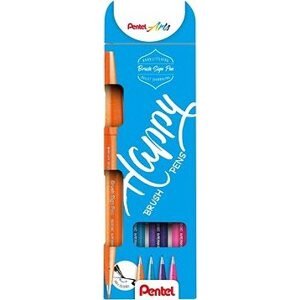 PENTEL Brush Sign Pen SES15-4Col/Happy – súprava 4 farieb