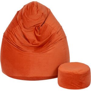 TopKing Sedací vak XXXXL + podnožník XL velúr, oranžový