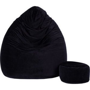 TopKing Sedací vak XXXXL + podnožník XL velúr, čierny