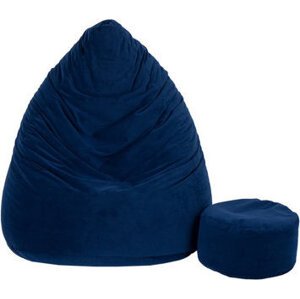 TopKing Sedací vak XXXXL + podnožka XL velúr, tmavomodrý
