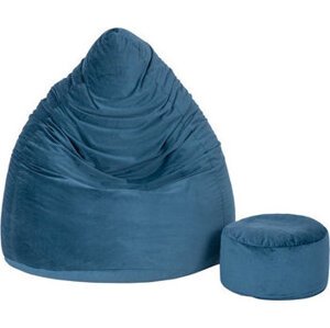 TopKing Sedací vak XXXXL + podnožník XL velúr, modrý