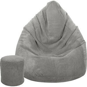 TopKing Sedací vak XXXXL + podnožník XL plyš, sivý