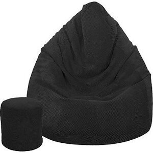 TopKing Sedací vak XXXXL + podnožník XL plyš, čierny
