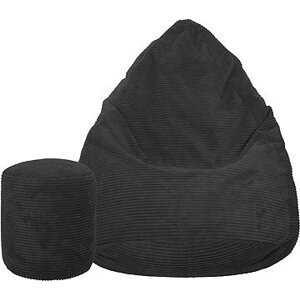 TopKing Sedací vak + podnožník XL menčester Lincoln, čierny, 125 cm